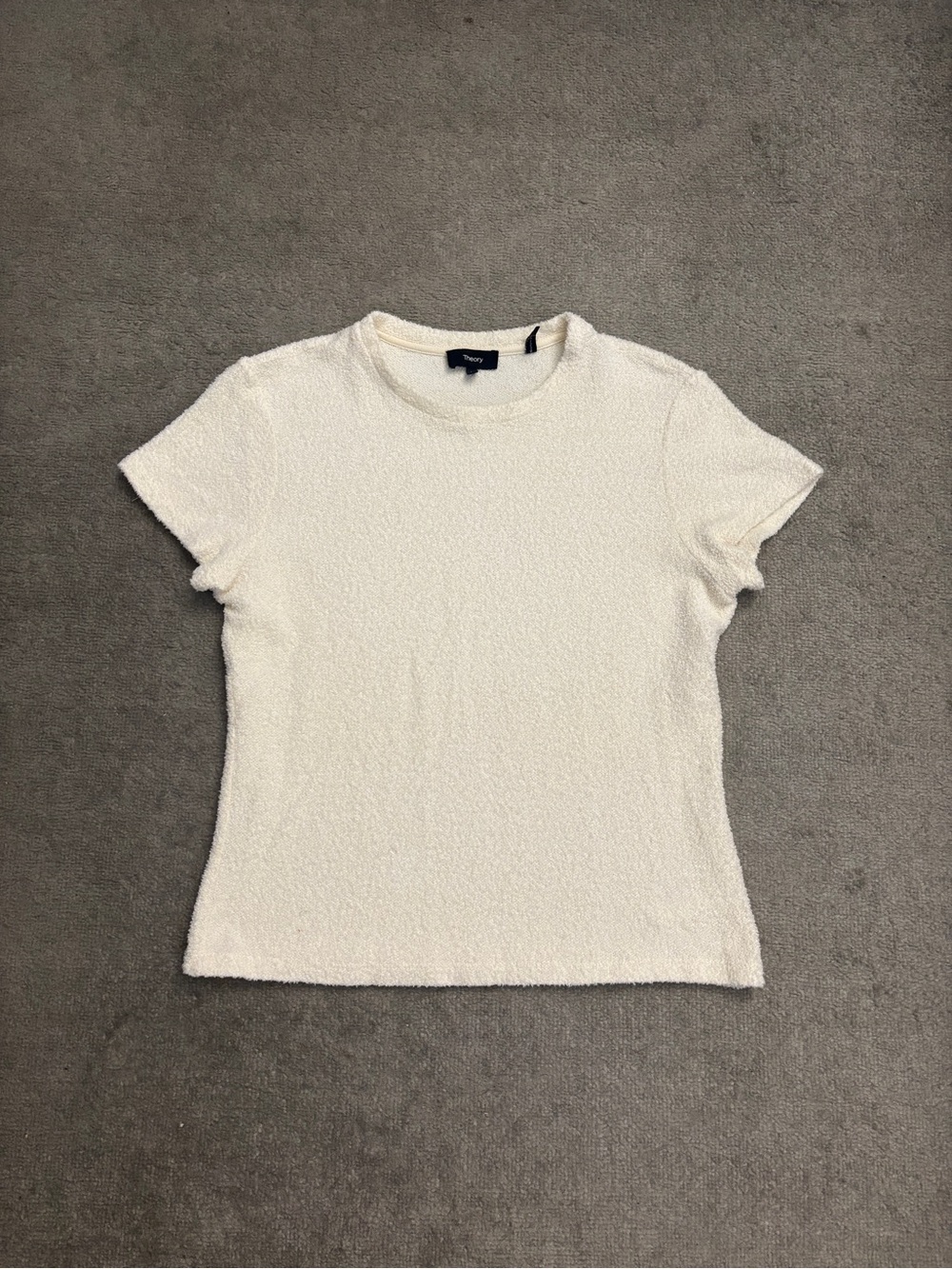 Theory Knit Boucle Short Sleeve Tee Sweater Ivory Women’s